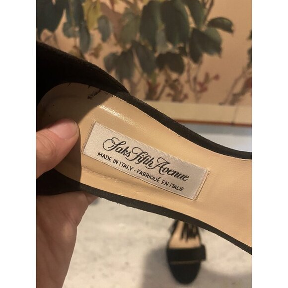 Saks Fifth Avenue Shoes Womens Size 8M Suede Fringe High Heel Sandals Made Italy - Picture 3 of 5